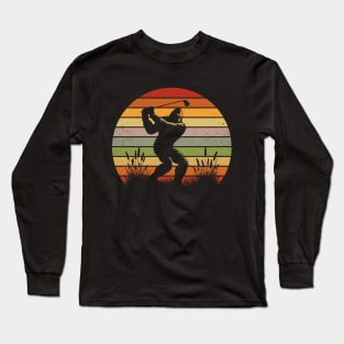 Bigfoot Sasquatch Playing Golf Vintage Sunset Outdoor Sport Long Sleeve T-Shirt
